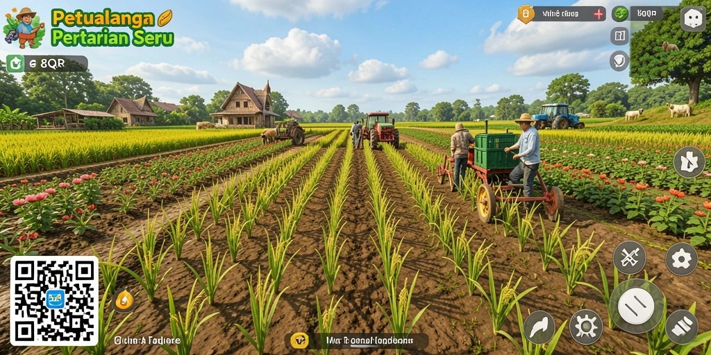 Tampilan menarik dari gameplay 8QR saat bercocok tanam.