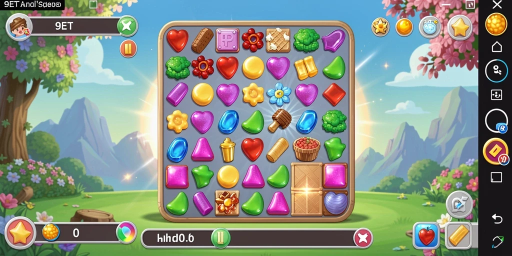 Tangkapan layar gameplay seru dari 9ET yang menampilkan tantangan Match-3.