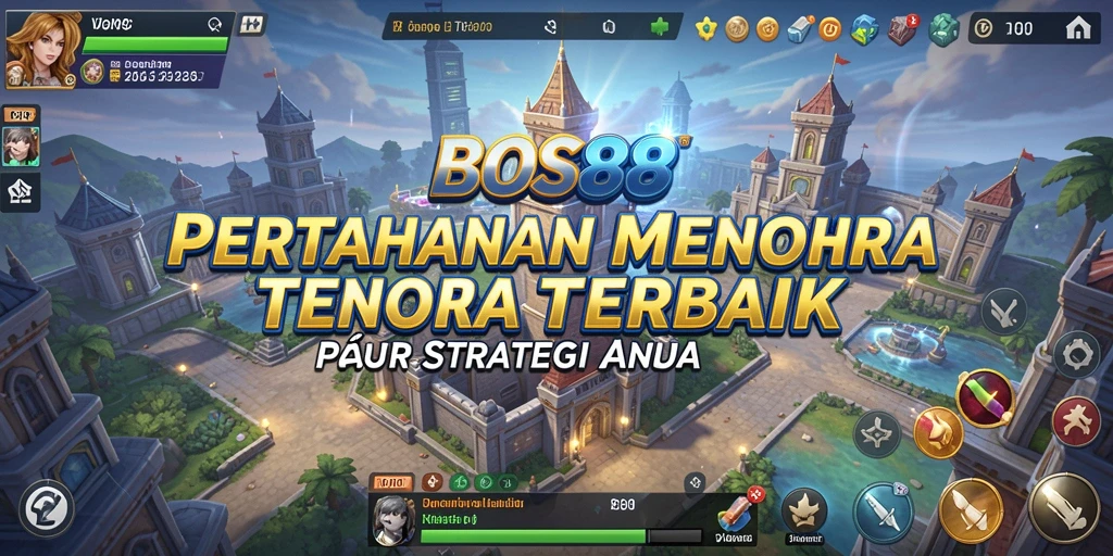 Tampilan permainan <strong>BOS88</strong> dengan menara yang siap menghancurkan musuh.