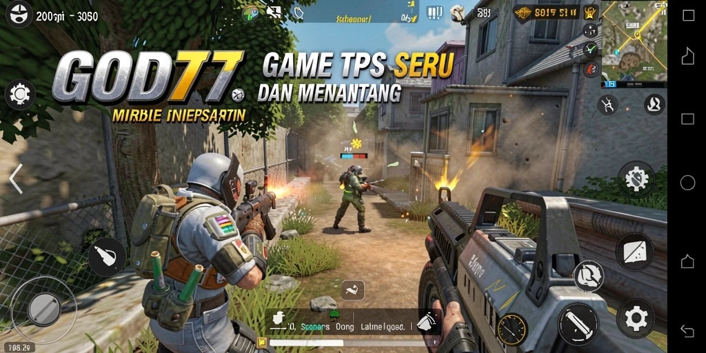 Tampilan gameplay seru dalam GOD77 yang menampilkan aksi TPS.
