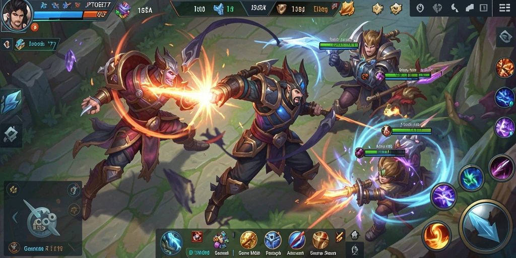 Tangkapan layar gameplay <strong>JPTOGEL77</strong> menunjukkan pertempuran seru di arena MOBA.