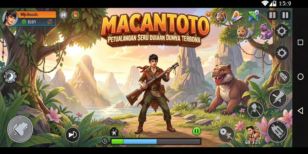 Screenshot gameplay yang menunjukkan petualangan di MACANTOTO.