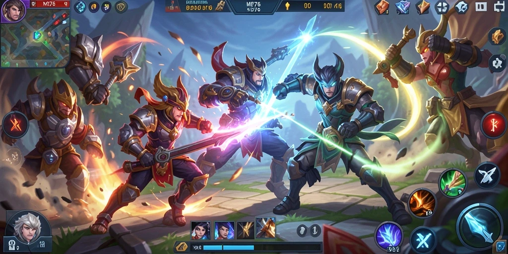 Screenshot dari gameplay MPO76 yang menampilkan aksi seru dalam arena MOBA.