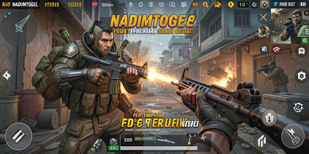 Tampilan aksi mendebarkan di dalam game NADIMTOGEL FPS.
