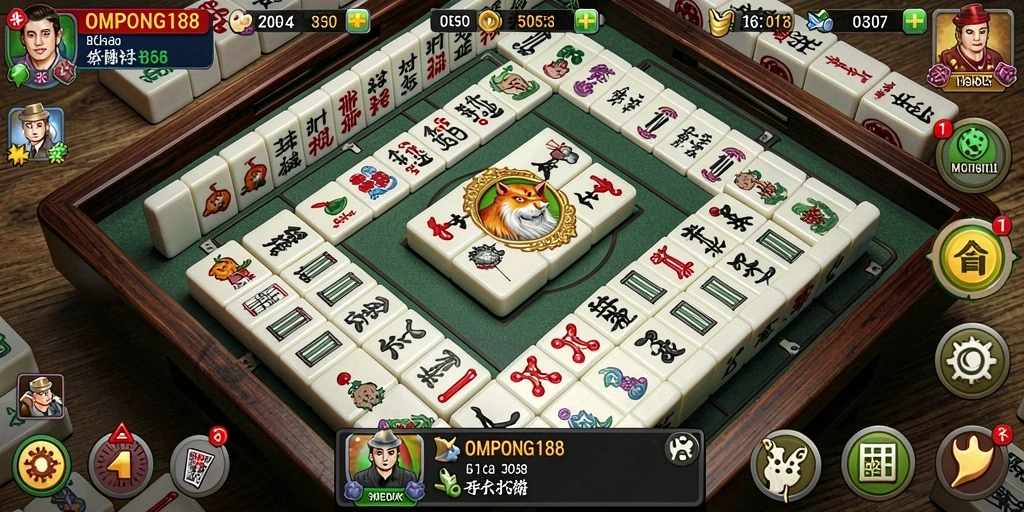 Tampilan aksi seru dalam permainan Mahjong OMPONG188.