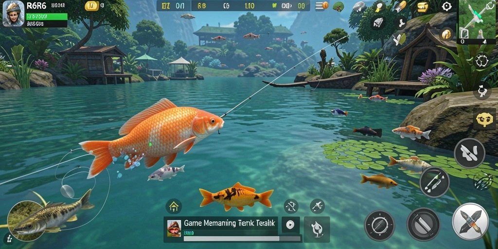 Screenshot menunjukkan aksi mendebarkan dalam permainan memancing R6R6.