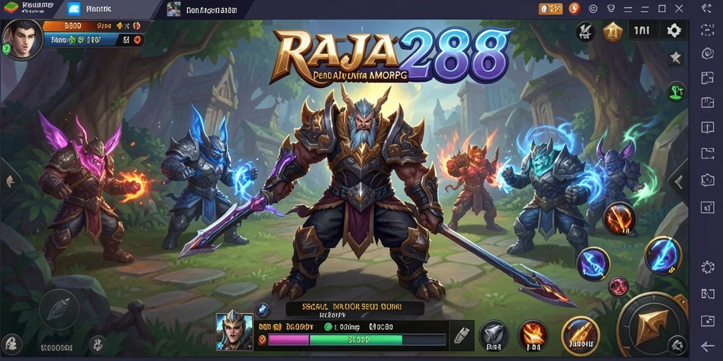 Tangkapan layar gameplay RAJA288 menampilkan pertarungan seru di dunia fantasi.