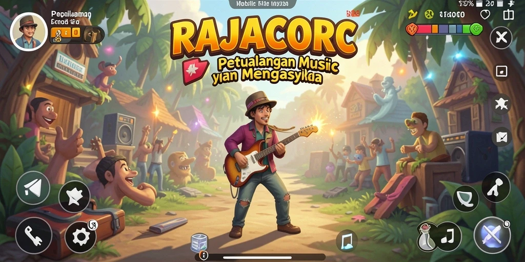 Tampilan gameplay RAJACORC yang menakjubkan dengan berbagai elemen musik.