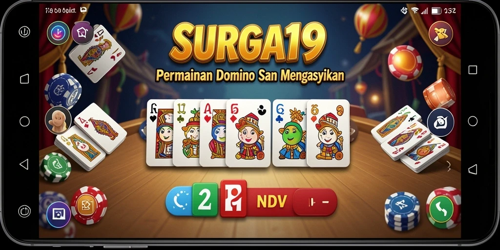 Tampilan gameplay Domino SURGA19 dengan grafis menarik dan interaksi yang seru.