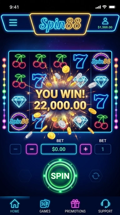 Tampilan utama aplikasi spin88 yang menarik.
